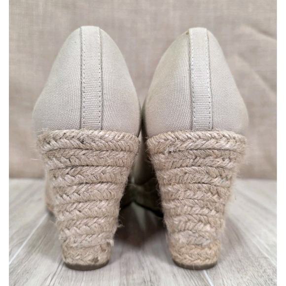 J Crew Beige Cream Canvas Woven Wicker Seville Espadrilles Wedge Heel Size 10.5 - Picture 7 of 10